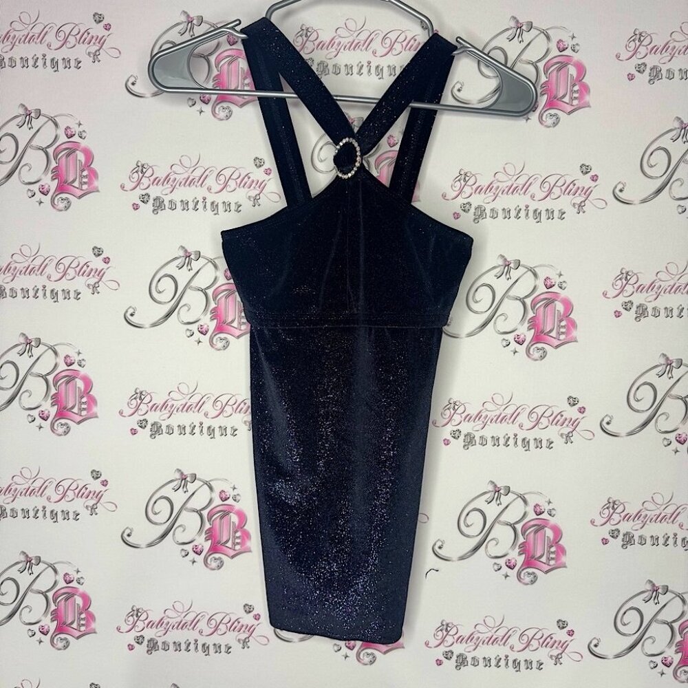 Karen tank top rhinestone Oring halter style black sparkle Elegant Black